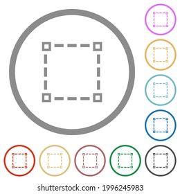 Selection tool outline flat color icons in round outlines on white background