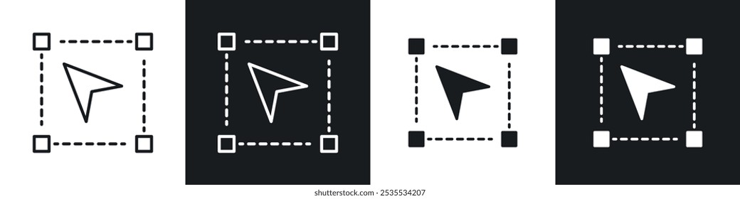 Selection tool vector icon set in black and white. EPS 10 illustration