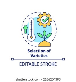 Selection of varieties concept icon. Heat tolerant plants. Farming productivity abstract idea thin line illustration. Isolated outline drawing. Editable stroke. Arial, Myriad Pro-Bold fonts used