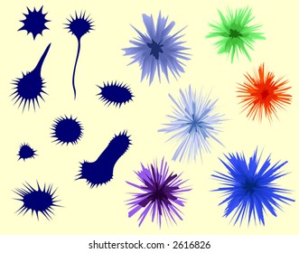 Selection of vector ink splats and splashes in two styles