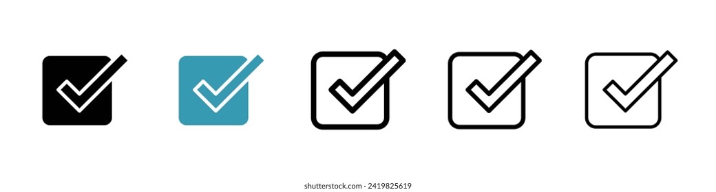 Selection Verification Box vector icon set. Approval Checkmark Tick vector symbol for UI design.