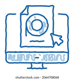 selection of video document on computer sketch icon vector. Hand drawn blue doodle line art selection of video document on computer sign. isolated symbol illustration