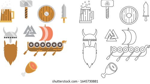 Eine Auswahl an Viking-Symbolen in Farbe und transparent 