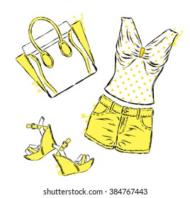 A selection of women's clothing in the vector.