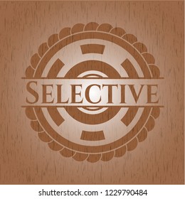 Selective badge with wood background