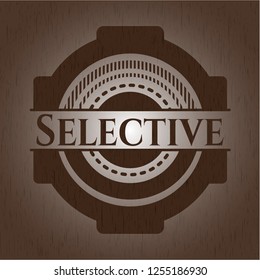 Selective badge with wooden background