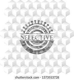 Selective grey badge with geometric cube white background