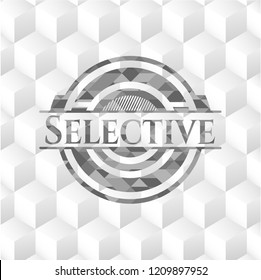 Selective grey emblem. Retro with geometric cube white background