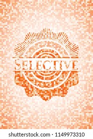 Selective orange tile background illustration. Square geometric mosaic seamless pattern with emblem inside.