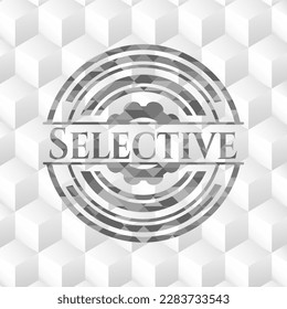 Selective realistic grey emblem with cube white background. 