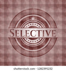 Selective red seamless emblem with geometric pattern background.