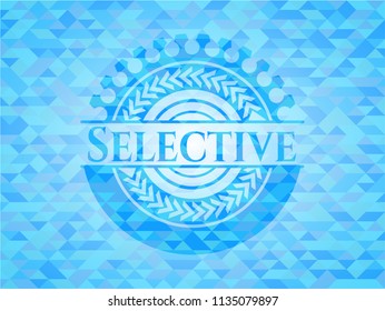 Selective sky blue emblem. Mosaic background