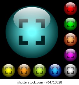 Selector tool icons in color illuminated spherical glass buttons on black background. Can be used to black or dark templates