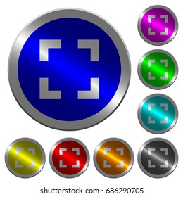 Selector tool icons on round luminous coin-like color steel buttons