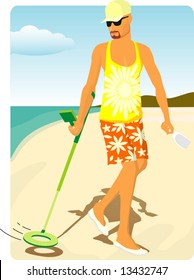 The selector of treasures on a beach, vector.