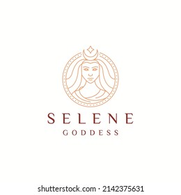 Selene goddess of the moon greek  mythology. women beauty logo icon design template flat vector