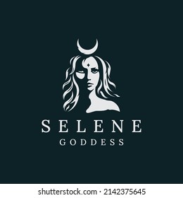 Selene goddess of the moon greek  mythology. women beauty logo icon design template flat vector