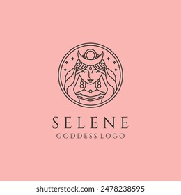 selene goddess of the moon line art logo vector symbol illustration design