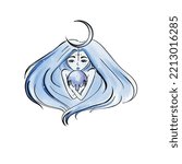 Selene The Greek Moon Goddess illustration character symbol concept - tattoo design