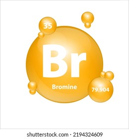 Selenium (Br) icon structure chemical element round shape circle yellow dark. Chemical element of periodic table Sign with atomic number. Study in science for education. 3D Illustration vector. 