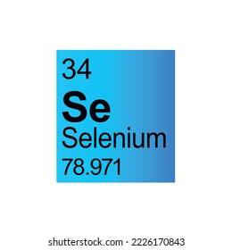 Selenium chemical element of Mendeleev Periodic Table on blue background.