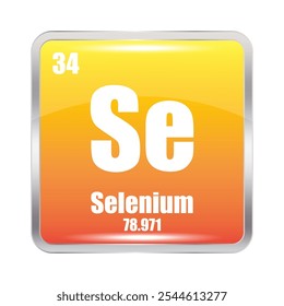 Selenium element. Atomic symbol Se. Atomic number thirty four. Mass 78.971.