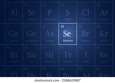 Selenium highlighted element in periodic table with glowing effect