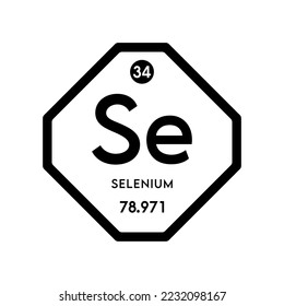 Selenium icon chemical elements and formulas atomic number scientific, atomic weight. Periodic table symbol isolated octagon on white background. Ecology biochemistry concept. Vector EPS 10.