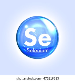 Selenium mineral blue icon. Vector 3D glossy drop pill capsule  Mineral and vitamin complex. Healthy life medical and dietary supplement