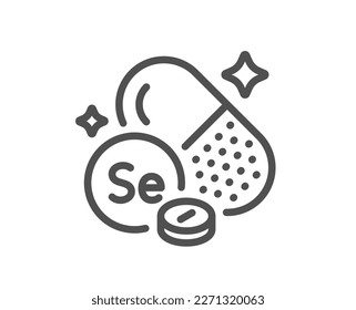 Selenium mineral line icon. Chemical element Se sign. Capsule or pill symbol. Quality design element. Linear style selenium mineral icon. Editable stroke. Vector