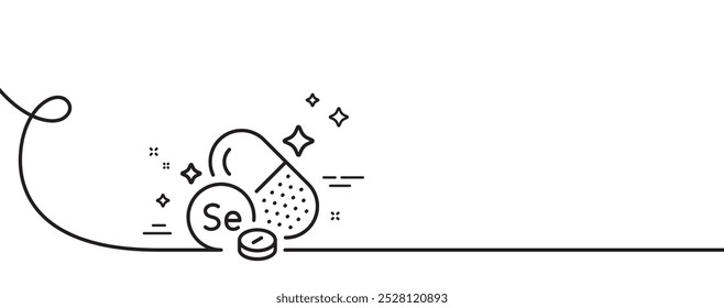 Selenium mineral line icon. Continuous one line with curl. Chemical element Se sign. Capsule or pill symbol. Selenium mineral single outline ribbon. Loop curve pattern. Vector