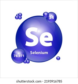 Selenium (Se) icon structure  chemical element round shape circle blue dark. 3D Illustration vector. Chemical element of periodic table Sign with atomic number. Study in science for education. 