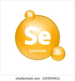 Selenium (Se) icon structure chemical element round shape circle yellow dark. Chemical element of periodic table Sign with atomic number. Study in science for education. 3D Illustration vector. 