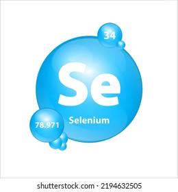 Selenium (Se) icon structure chemical element round shape circle light blue. Chemical element of periodic table Sign with atomic number. Study in science for education. 3D Illustration vector. 