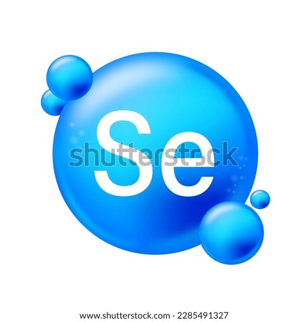 Selenium, Se. Icon structure chemical element round shape circle light blue. Chemical element of periodic table