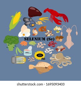 Selenium Se microelement vector illustration on the blue background. Vector illustration