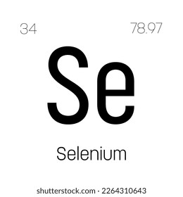 Selenium, Se, periodic table element with name, symbol, atomic number and weight. Non-metal with various industrial uses, such as in certain types of glass, and as a component in certain types of