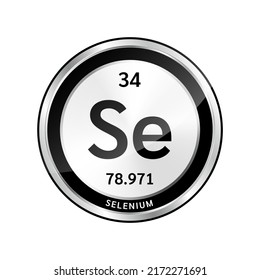 Selenium (Se) symbol icon and chemical formulas atomic number scientific element. Periodic table in a silver. Ecology biochemistry concept. Isolated spheres on white background. 3D Vector.