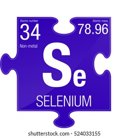 Selenium symbol. Element number 34 of the Periodic Table of the Elements - Chemistry - Puzzle piece with violet background