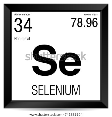 Selenium symbol. Element number 34 of the Periodic Table of the Elements - Chemistry - Black square frame with white background