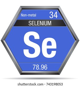 Selenium symbol in the form of a hexagon with a metallic frame. Element number 34 of the Periodic Table of the Elements - Chemistry 