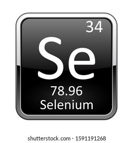Selenium symbol.Chemical element of the periodic table on a glossy black background in a silver frame.Vector illustration.