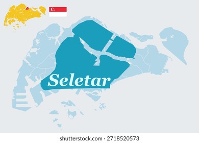 Seletar Singapur Mapa con Bandera - Parque Aeroespacial y Área Rural Vector Diseño de Esquema