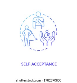 Self acceptance blue gradient concept icon. Confidence in oneself. Level of esteem. Psychological health. Mental wellbeing idea thin line illustration. Vector isolated outline RGB color drawing
