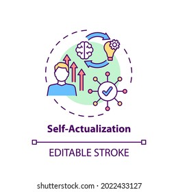 Self actualization concept icon. Realizing personal potential. Self development and self fulfilment idea thin line illustration. Vector isolated outline RGB color drawing. Editable stroke