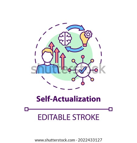 Self actualization concept icon. Realizing personal potential. Self development and self fulfilment idea thin line illustration. Vector isolated outline RGB color drawing. Editable stroke
