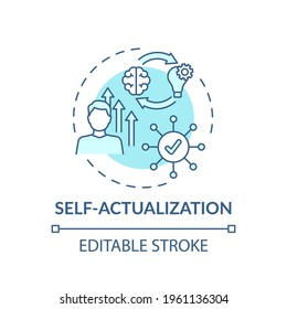 Self actualization turquoise concept icon. Realizing personal potential. Self development and self fulfilment idea thin line illustration. Vector isolated outline RGB color drawing. Editable stroke