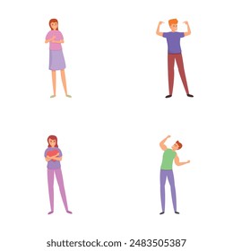 Self admiration icons set cartoon vector. Self confident people. Narcissism, psychology concept