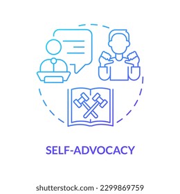 Self advocacy blue gradient concept icon. Ability to present yourself. Type of legal protection abstract idea thin line illustration. Isolated outline drawing. Myriad Pro-Bold font used