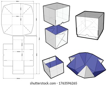 Self Assembly Box(Internal measurement 12x12x12cm) and Die-cut Pattern. The .eps file is full scale and fully functional. Prepared for real cardboard production.